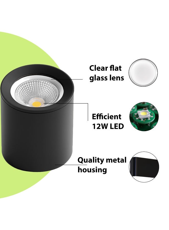 alfriday Surface Mounted Cylinder LED Downlight — 3000k, 12W, Matte Black - Image 3
