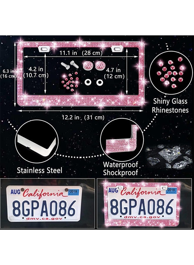 Beauenty 27 PCs Pink Bling Car Accessories Set for Women, Bling Steering Wheel Covers Universal Fit 15 Inch, Bling License Plate Frame, Bling Phone Holder, Bling Car Coasters (Pink Diamond) - Image 3