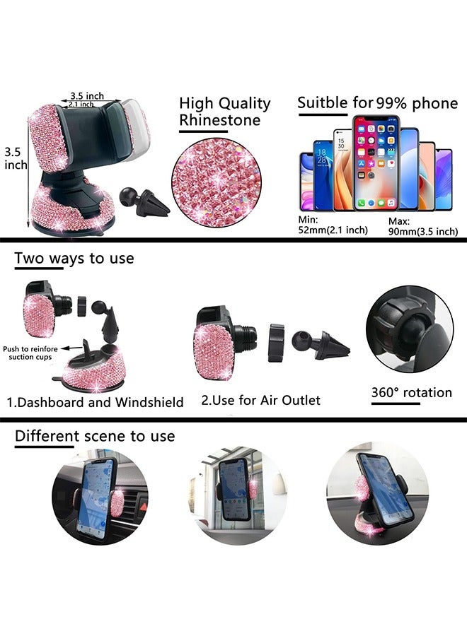 Beauenty 27 PCs Pink Bling Car Accessories Set for Women, Bling Steering Wheel Covers Universal Fit 15 Inch, Bling License Plate Frame, Bling Phone Holder, Bling Car Coasters (Pink Diamond) - Image 4