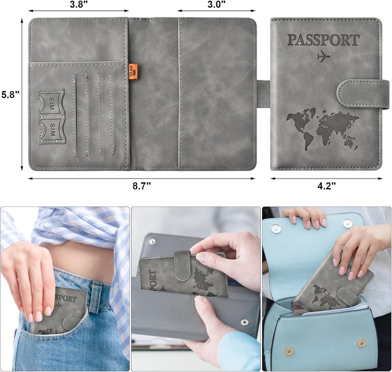 Eoehro Passport Holder for Travel Essentials, Passport Wallet Cover Case for Travel Must Haves Accessories,Passport Book Holders for Women and Men(gray) - Image 2