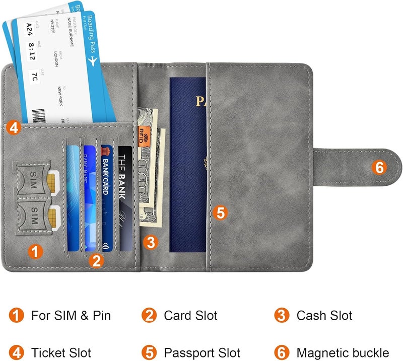 Eoehro Passport Holder for Travel Essentials, Passport Wallet Cover Case for Travel Must Haves Accessories,Passport Book Holders for Women and Men(gray) - Image 3