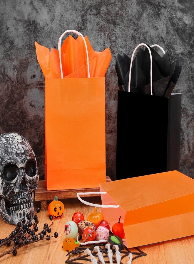 Whaline 24 Pcs Halloween Paper Gift Bags with Handles and Tissue Paper Halloween Colored Black Orange Party Favor Bag Candy Goodie Treat Bags for Birthday Holiday Trick or Treat Party Supplies - Image 3