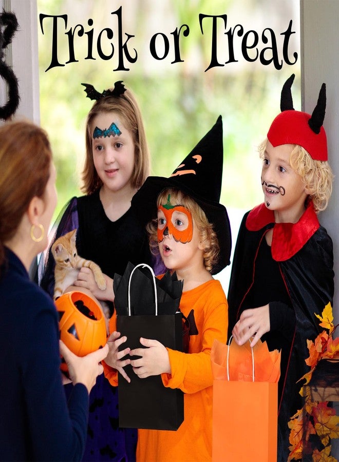 Whaline 24 Pcs Halloween Paper Gift Bags with Handles and Tissue Paper Halloween Colored Black Orange Party Favor Bag Candy Goodie Treat Bags for Birthday Holiday Trick or Treat Party Supplies - Image 4