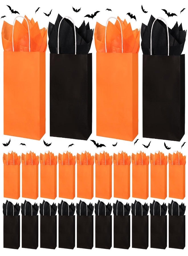 Whaline 24 Pcs Halloween Paper Gift Bags with Handles and Tissue Paper Halloween Colored Black Orange Party Favor Bag Candy Goodie Treat Bags for Birthday Holiday Trick or Treat Party Supplies - Image 1