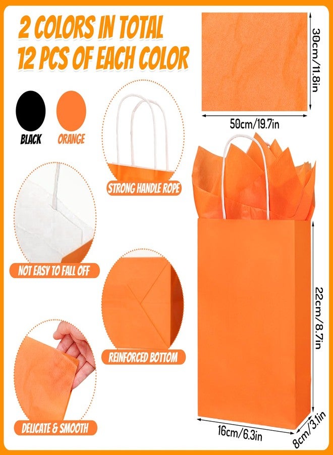 Whaline 24 Pcs Halloween Paper Gift Bags with Handles and Tissue Paper Halloween Colored Black Orange Party Favor Bag Candy Goodie Treat Bags for Birthday Holiday Trick or Treat Party Supplies - Image 2