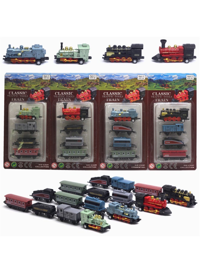 Classic Alloy Steam Train Engine Set 4 Pieces Vintage Car Models Retro Vehicle Toys-Color:C Model Suit (red Locomotive)  - Image 3