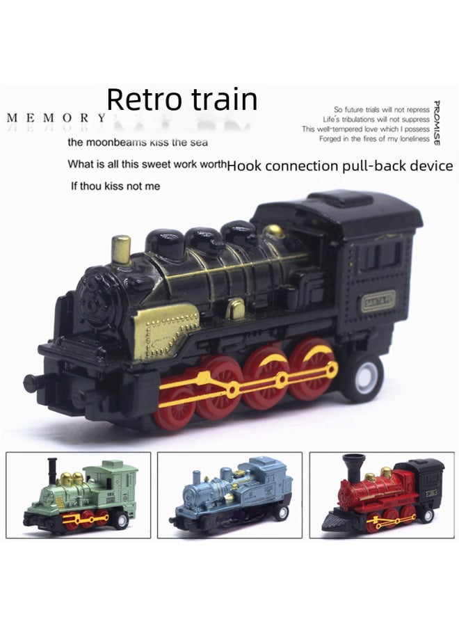 Classic Alloy Steam Train Engine Set 4 Pieces Vintage Car Models Retro Vehicle Toys-Color:C Model Suit (red Locomotive)  - Image 1