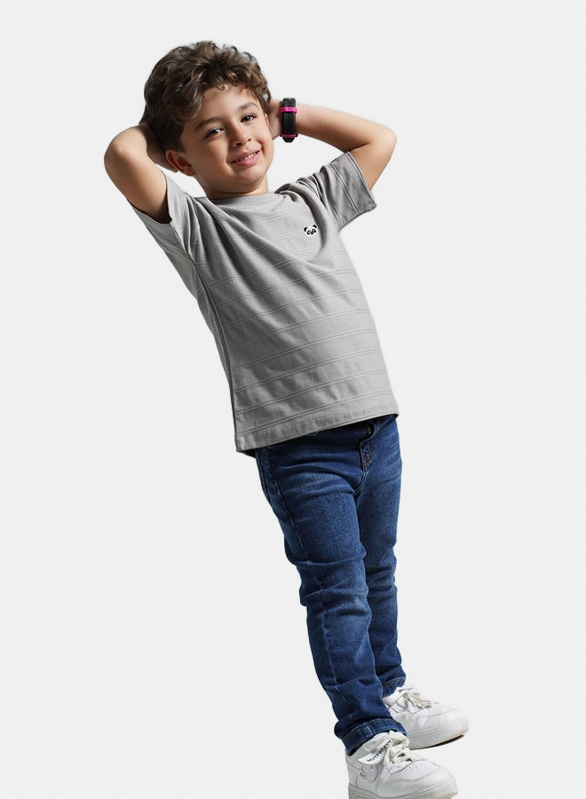 ريمينت تيشرت للاولاد بقماش قطن مقلم فضي - Image 1