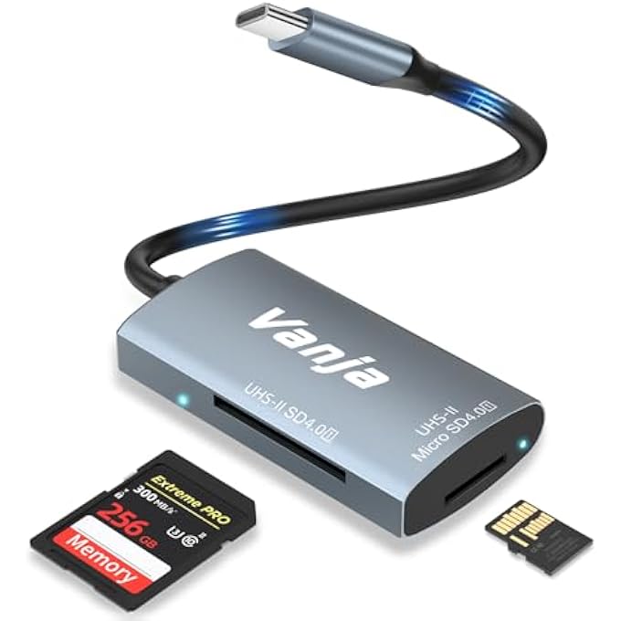Vanja UHS-II SD 4.0 CARD READER, 312MB/S HIGH-SPEED USB-C SD CARD READER MICRO SD CARD READER ALUMINIUM COMPATIBLE WITH MACBOOK PRO/AIR, IPAD PRO/AIR, IPHONE 15 SERIES, GALAXY S21 AND MORE - Image 1