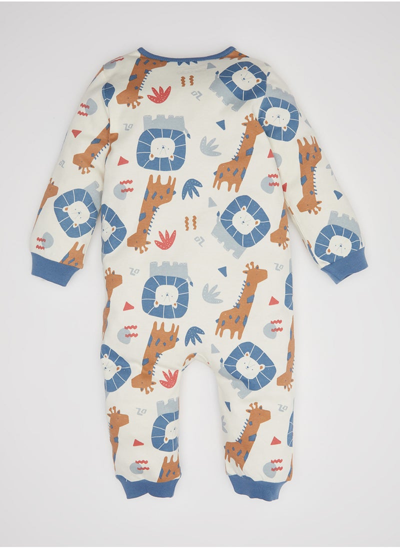 DeFacto - Newborn Ecru Snap-Up Safari Print Long Sleeve Romper - Image 1