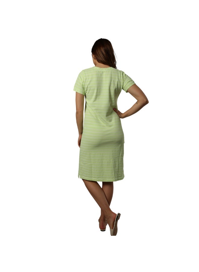 zecotex  Women's 100% Cotton Striped Midi Home Dress with Front Buttons - Lime Green - Image 4