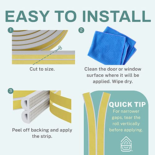 HOME INTUITION 66 Feet Self Stick Foam Weather Stripping Door Window Seal Draft Stopper Insulation Tape for Windows and Doors Soundproof Weatherstripping Gap Blocker - Image 5