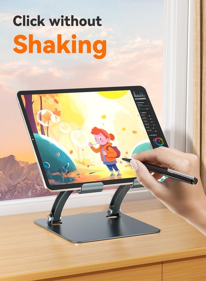 Tounee Tablet Holder Stand, Dual Rod Adjustable Aluminum Desktop Stand, Compatible with 4.7-16.5" iPads, Surface Tablets, Portable Monitors, Kindle & More (Gray) - Image 3