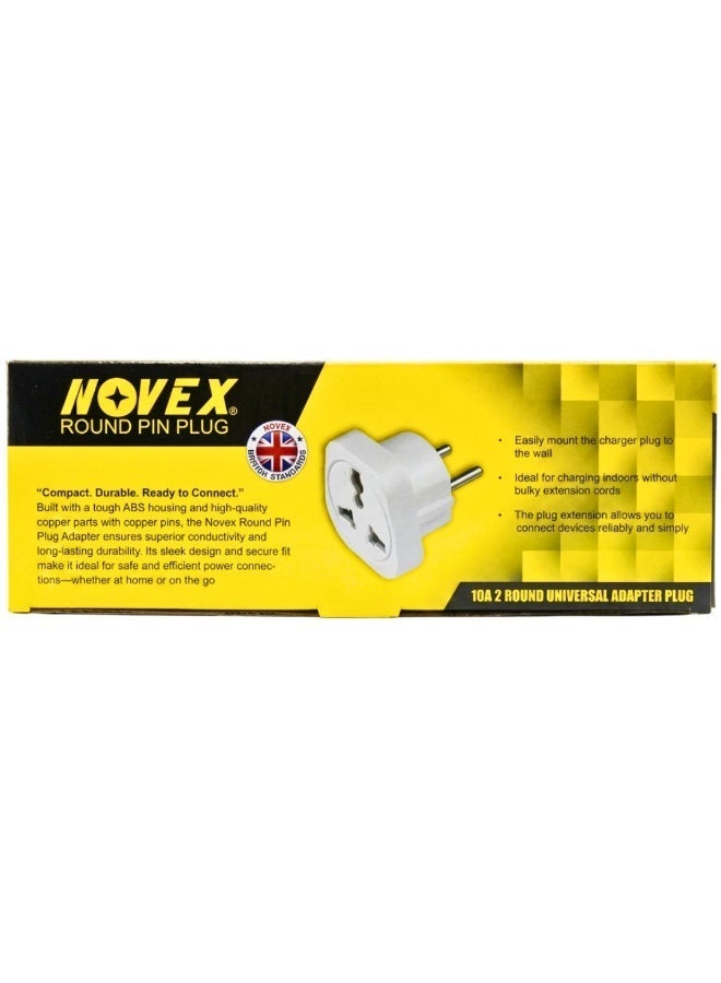 NOVEX 10A 2-Pin Round Universal Adapter Plug Pack of 12 – Heavy Duty ABS Body with Copper Pins, 250V Universal Socket, Compact Electrical Power Adapter for Home, Office, Hotels & Contractors - Image 3