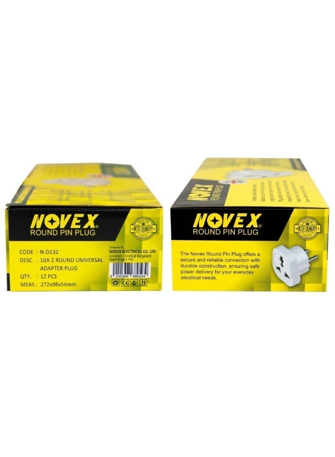 NOVEX 10A 2-Pin Round Universal Adapter Plug Pack of 12 – Heavy Duty ABS Body with Copper Pins, 250V Universal Socket, Compact Electrical Power Adapter for Home, Office, Hotels & Contractors - Image 4