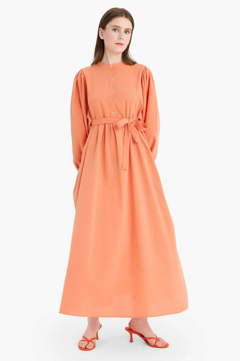 ديفاكتو Relax Fit Belted Muslin Maxi Dress