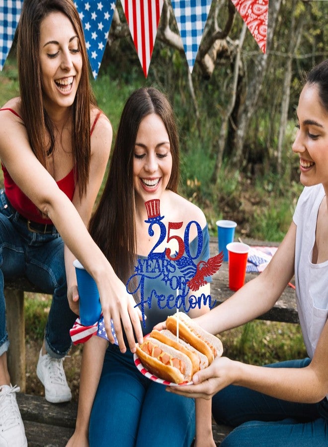 PYBHILK Blue Glitter 250 Years of Freedom Cake Topper, Party in the USA/1776 Independence Day, Independence Day Forth of July Party Decorations Supplies - Image 5