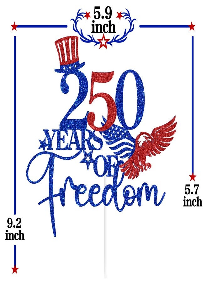 PYBHILK Blue Glitter 250 Years of Freedom Cake Topper, Party in the USA/1776 Independence Day, Independence Day Forth of July Party Decorations Supplies - Image 2