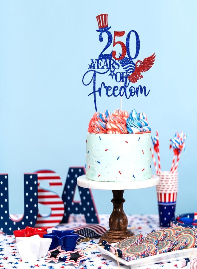 PYBHILK Blue Glitter 250 Years of Freedom Cake Topper, Party in the USA/1776 Independence Day, Independence Day Forth of July Party Decorations Supplies - Image 4