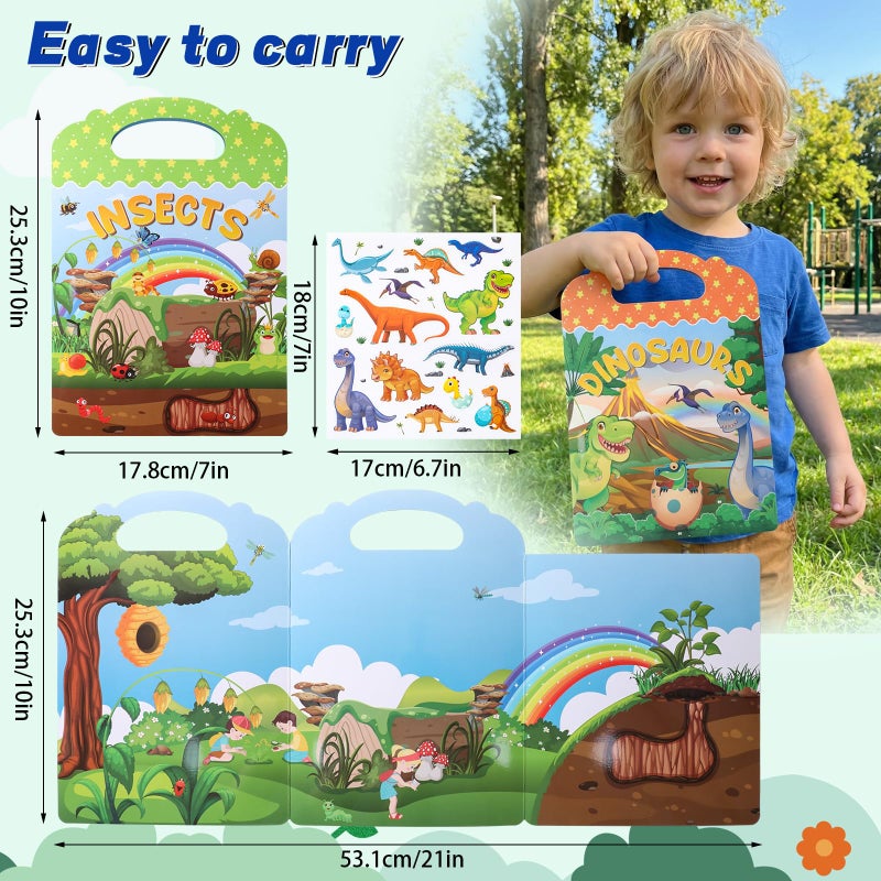 Fyguard 6Pcs Reusable Sticker Books, Sticker Books for Toddlers 2-4 Years, Vehicles Insects Animals Dinosaurs Stickers Scenes for Crafts Parties Travel Boys Girls Gifts - Image 3