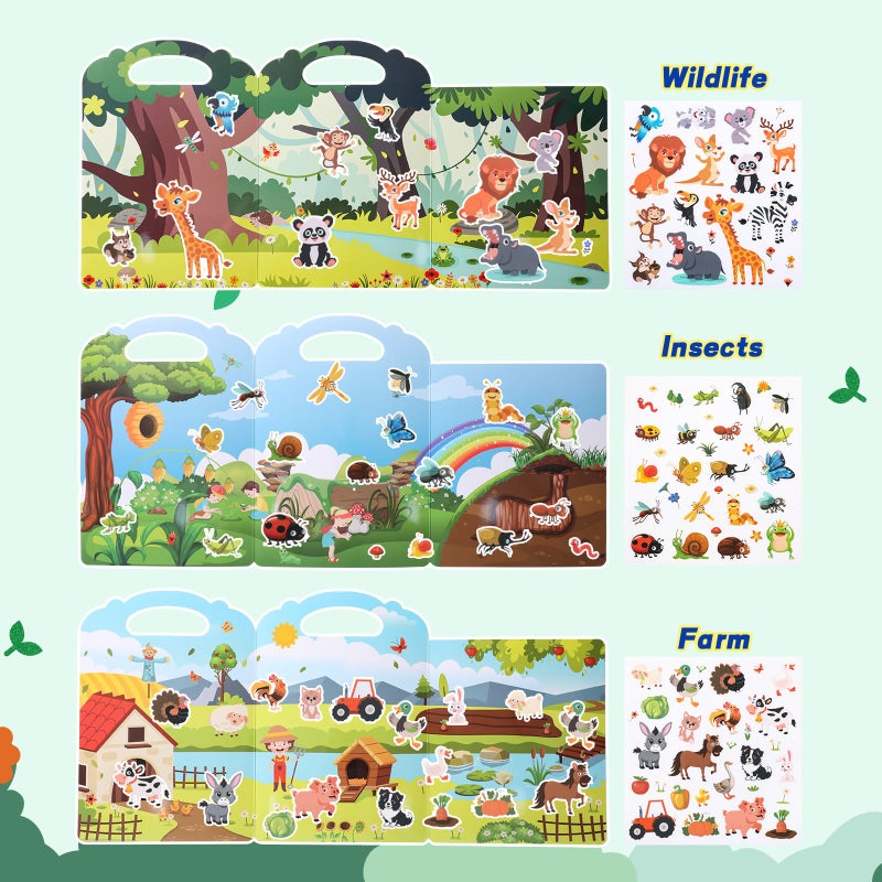 Fyguard 6Pcs Reusable Sticker Books, Sticker Books for Toddlers 2-4 Years, Vehicles Insects Animals Dinosaurs Stickers Scenes for Crafts Parties Travel Boys Girls Gifts - Image 5