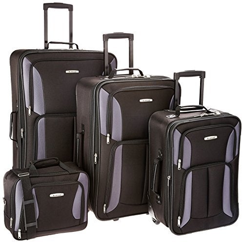 Rockland Fashion Softside 4 Piece Luggage Set, Expandable, (14" Tote/19"/24"/28"), Black Gray - Image 1