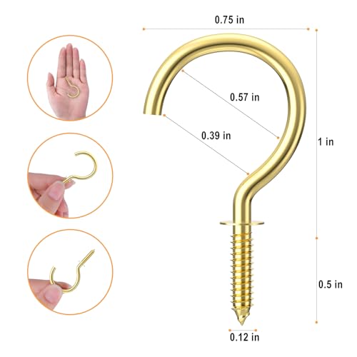 RELBRO Screw Hooks, 1 Inch Metal Screw in Cup Hooks, Gold, 100 Pcs - Image 3