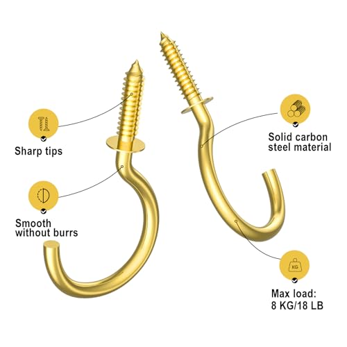 RELBRO Screw Hooks, 1 Inch Metal Screw in Cup Hooks, Gold, 100 Pcs - Image 4