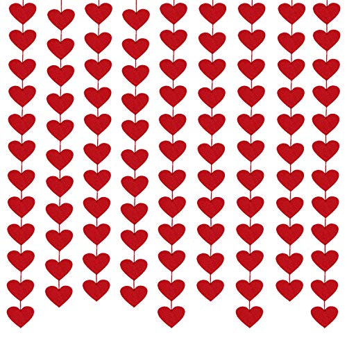 AMENON 100 Hearts Felt Valentines Garland Valentines Day Decorations 4 Pack Each 10ft Heart Hanging String Garland Galentines Day Wedding Anniversary Birthday Home Decor Windows Background Party Supplies - Image 1