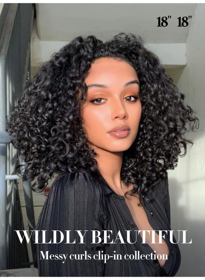 LUVME Burmese Curly Clip in Hair Extensions Real Human Hair Messy Curly Clip Ins Fullness with 1 Pack for Women Brazilian Remy Human Hair Natural Black 135g 16Inch - Image 4