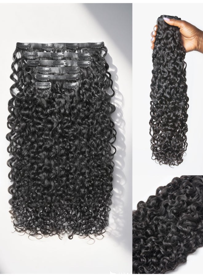 LUVME Burmese Curly Clip in Hair Extensions Real Human Hair Messy Curly Clip Ins Fullness with 1 Pack for Women Brazilian Remy Human Hair Natural Black 135g 16Inch - Image 2