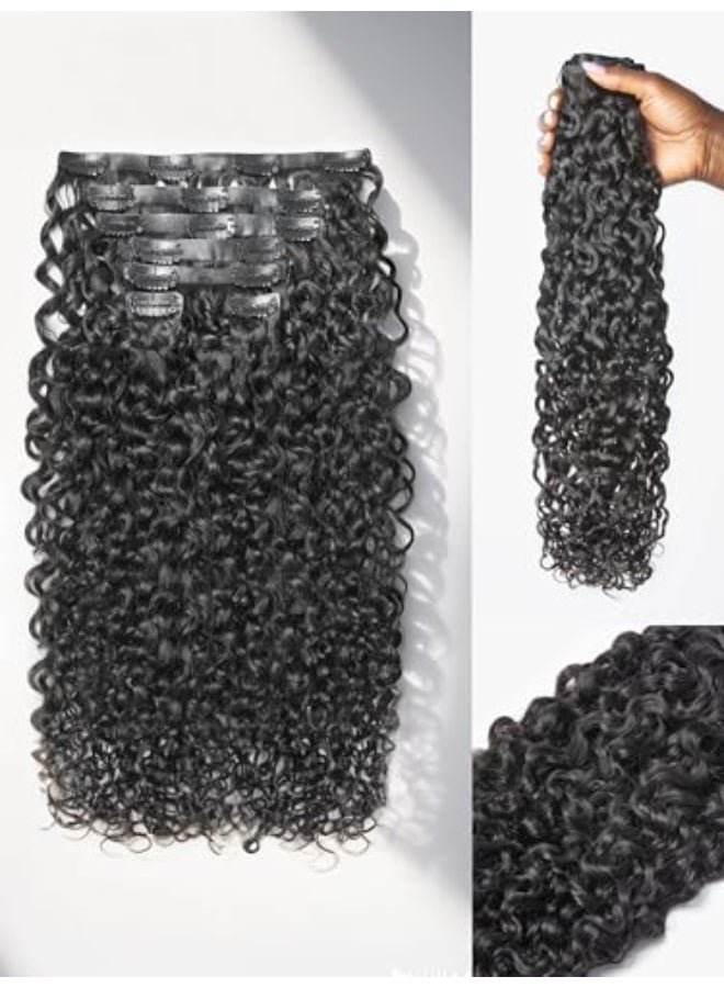 LUVME Burmese Curly Clip in Hair Extensions Real Human Hair Messy Curly Clip Ins Fullness with 1 Pack for Women Brazilian Remy Human Hair Natural Black 135g 16Inch - Image 1