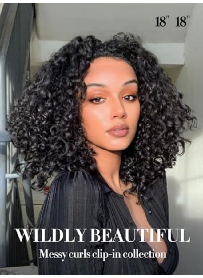 LUVME Burmese Curly Clip in Hair Extensions Real Human Hair Messy Curly Clip Ins Fullness with 1 Pack for Women Brazilian Remy Human Hair Natural Black 135g 16Inch - Image 3