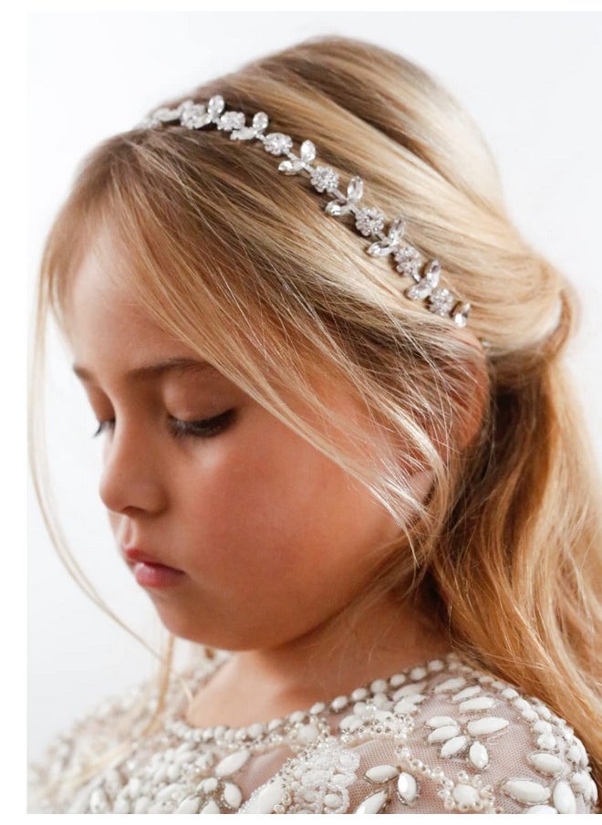 SWEETV - Silver Flower Girl Headpiece For Wedding Crystal Baby Girl Headband Flower Crown Communion Hair Accessories For Birthday Photography - Image 1
