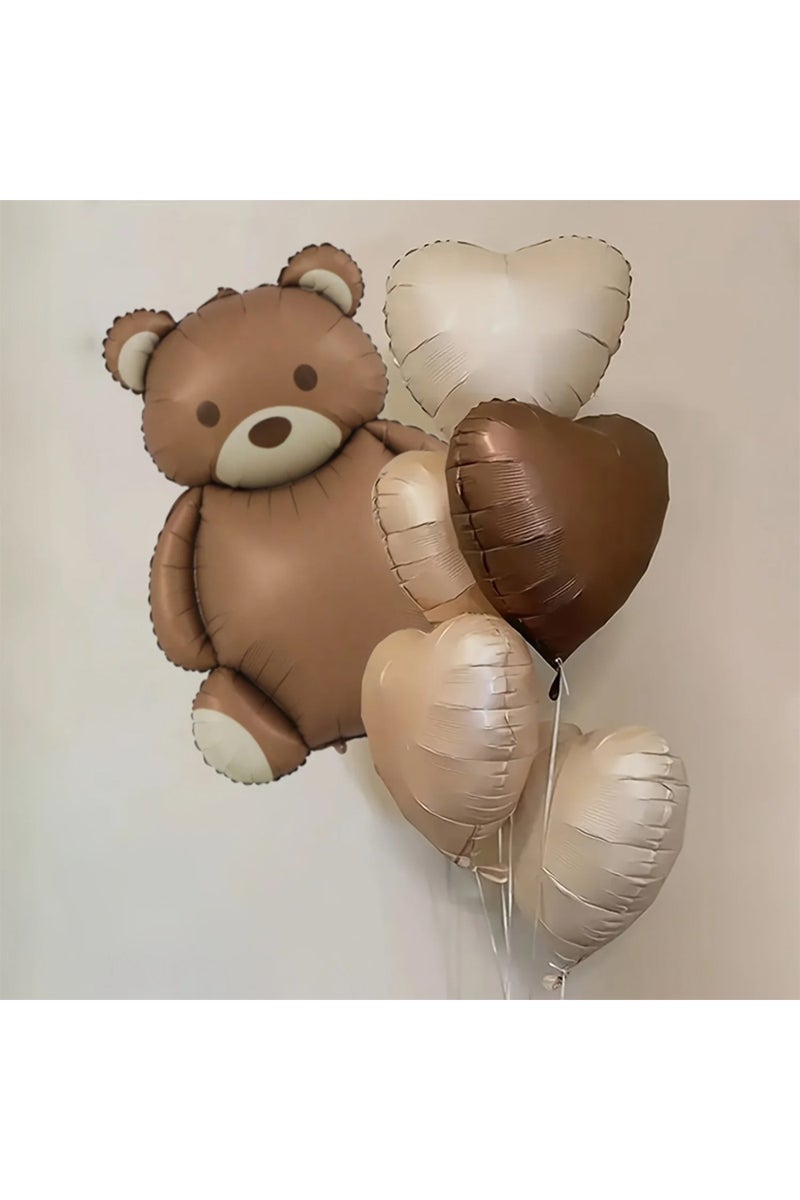 as the picture as the picture 6pcs Frosted Teddy Bear Retro Love Foil Helium Balloon Set Birthday Pa