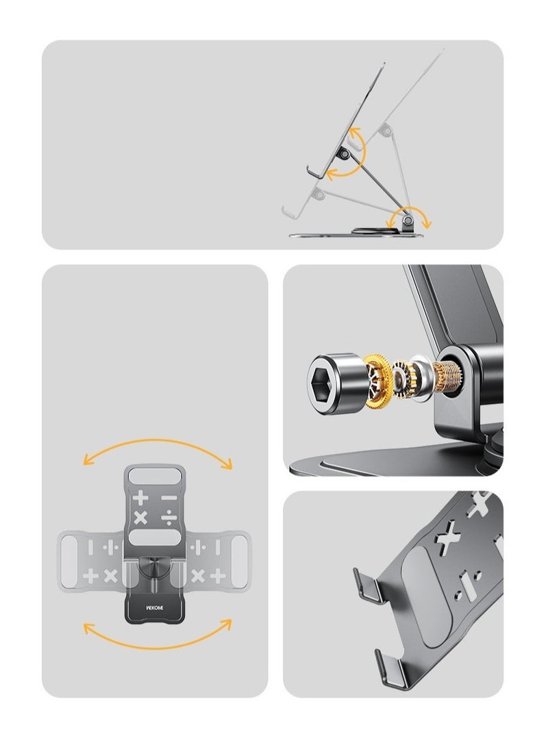 Adjustable Metal Phone Stand Holder for Desk – 360° Rotating Foldable Mobile Stand with Anti-Slip Base, Compatible with iPhone, iPad, Tablets – Angle Adjustable Phone Mount for Office, Home & Bedroom Use - Image 3