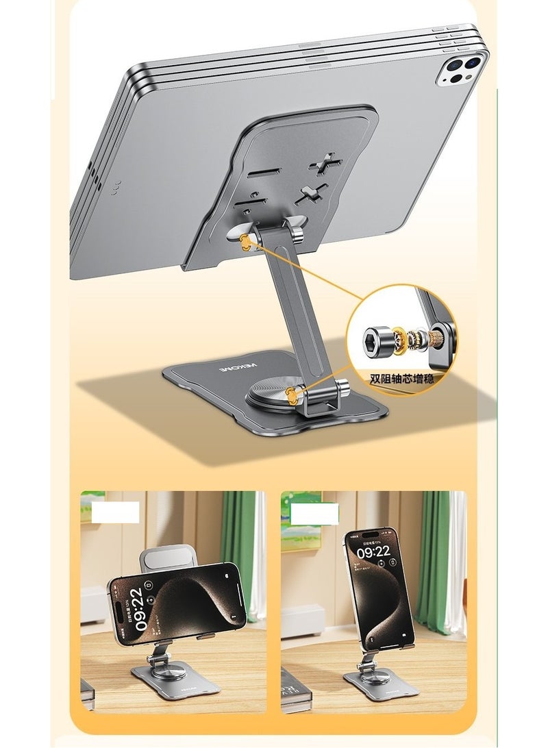 Adjustable Metal Phone Stand Holder for Desk – 360° Rotating Foldable Mobile Stand with Anti-Slip Base, Compatible with iPhone, iPad, Tablets – Angle Adjustable Phone Mount for Office, Home & Bedroom Use - Image 2