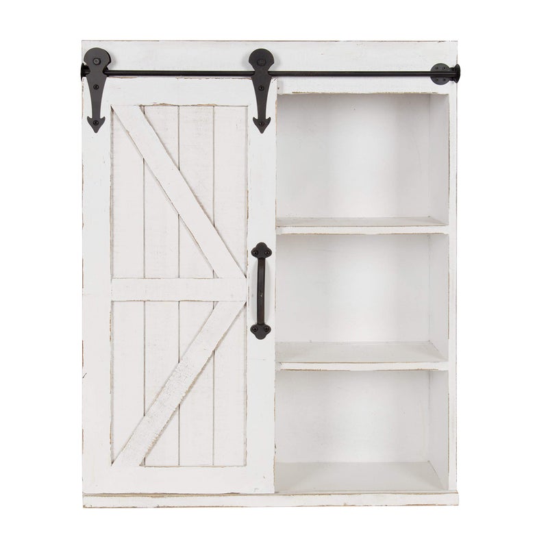 Kate and Laurel Kate and Laurel Cates Modern Farmhouse Decorative Wood Wall Storage Shelving Cabinet with Sliding Barn Door Rustic White
