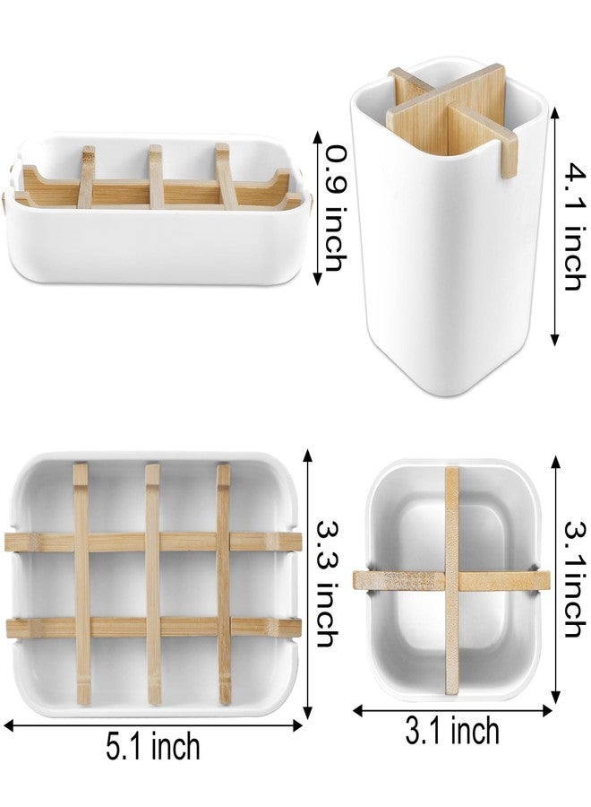 IWNTWY Toothbrush Holders and Soap Holder Set, Tooth Brush Holder with 4 Slots, Plastic Soap Dish Tray for Shower, Bathroom Accessories Set for Countertop Storage - White - Image 2