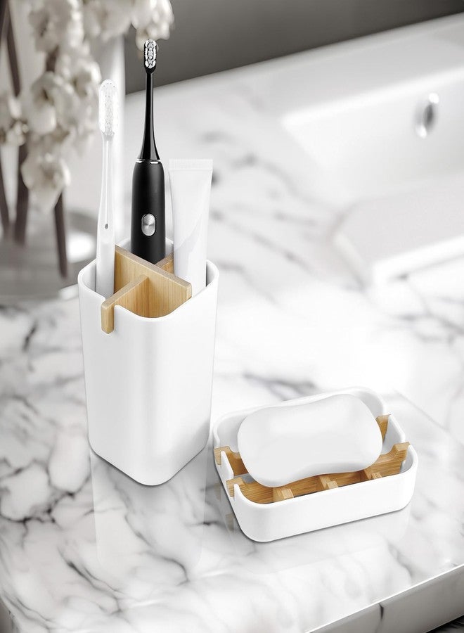 IWNTWY Toothbrush Holders and Soap Holder Set, Tooth Brush Holder with 4 Slots, Plastic Soap Dish Tray for Shower, Bathroom Accessories Set for Countertop Storage - White - Image 5