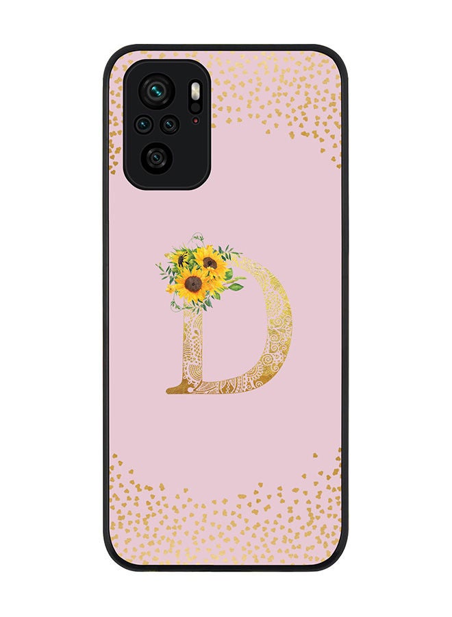 Stylizedd Rugged Black edge case for Redmi Note 10S/Redmi Note 10 4G Slim fit Soft Case Flexible Rubber Edges Anti Drop TPU Gel Thin Cover - Custom Monogram Initial Letter Floral Pattern Alphabet - D (Pink ) - Image 1