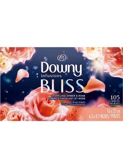 Downy Infusions Fabric Softener Dryer Sheets, Bliss, Sparkling Amber & Rose, 105 Sheets (Pack of 1)  - Image 1
