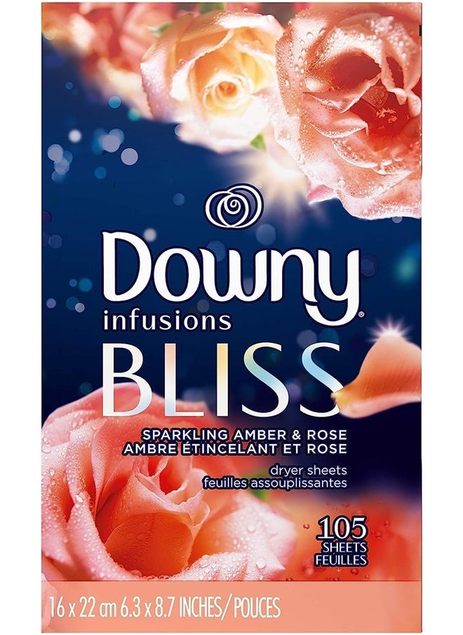 Downy Infusions Fabric Softener Dryer Sheets, Bliss, Sparkling Amber & Rose, 105 Sheets (Pack of 1)  - Image 2