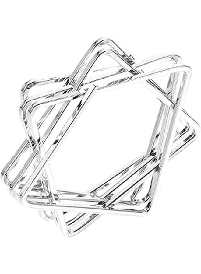 Silver Metal Geometric Hollow Napkin Rings For Dining Table Restaurants Holiday Parties - Image 1