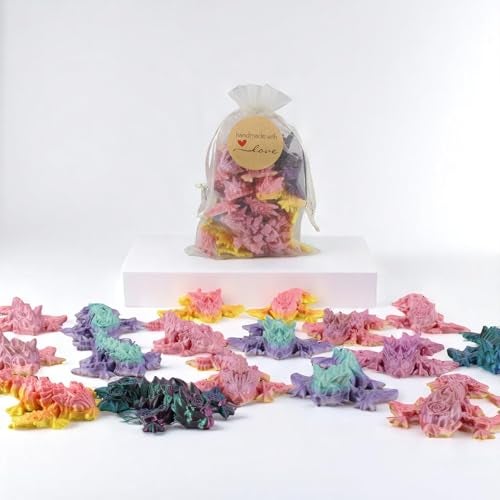 PowerTRC 3D Printed Dragon Baby Wyverns Pack of 10 3 Inch Articulated 3D Printed Dragon Desk Toys Flexible Fidget Dragons Gift Bag Fillers Silk Rainbow with Drawstring Bag 3D Printed in USA - Image 5