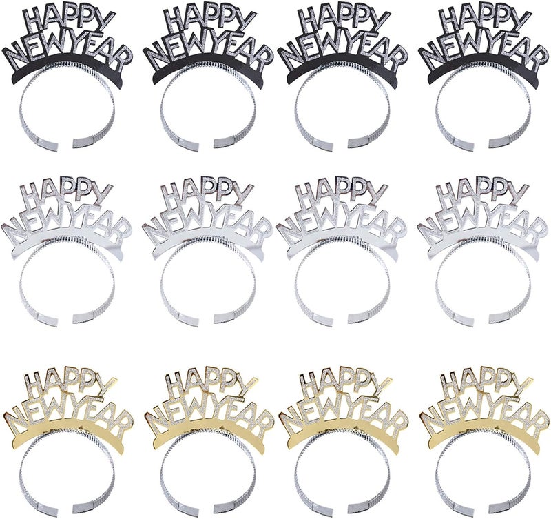 BinaryABC Happy New Year Headband Tiara,New Years Party Favor,New Years Eve Party Decorations 12Pcs - Image 1