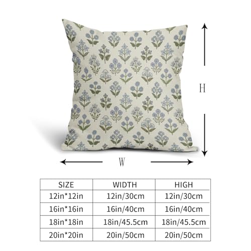 Sivirary Blue Green Block Print Pillow Covers 22x22 Inch Set of 2, Vintage Floral Spring Decorative Throw Pillow Cases Boho Cushion Covers Rustic Decoration Gift Farmhouse Sofa Couch Bed Decor - Image 5