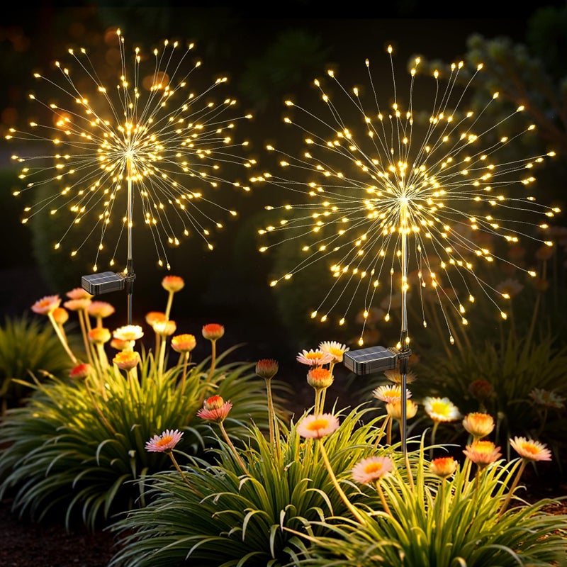 SUNCKET Solar Lights Outdoor, 120LED 2pack Fairy Garden Lights Decor for Outside Fireworks Lights Solar Powered for Yard, Patio, Pathway, Walkway, Balcony, Warm White - Image 1
