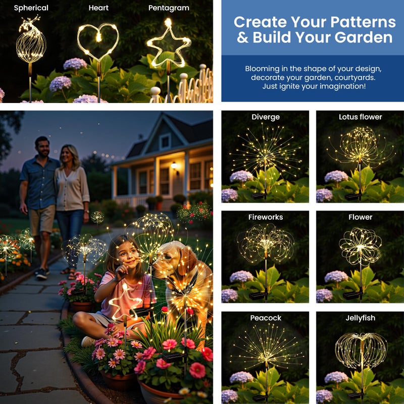SUNCKET Solar Lights Outdoor, 120LED 2pack Fairy Garden Lights Decor for Outside Fireworks Lights Solar Powered for Yard, Patio, Pathway, Walkway, Balcony, Warm White - Image 5