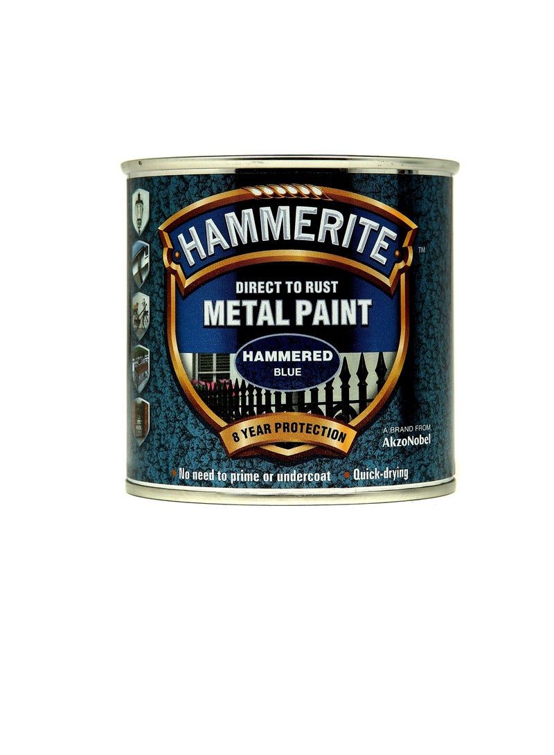 Hammerite 5092936 Direct to Rust Metal Paint - Hammered Blue Finish 250ML - Image 1